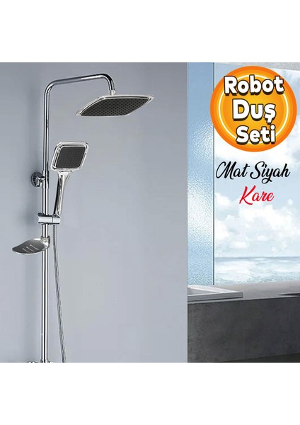 Robot Tepe Duş Seti Takımı Shower Yağmurlama Kare Banyo Masaj Duş Başlığı Sistemi Siyah Krom