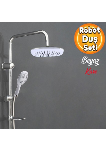 Robot Tepe Duş Seti Takımı Shower Yağmurlama Kare Banyo Masaj Duş Başlığı Sistemi Beyaz Krom