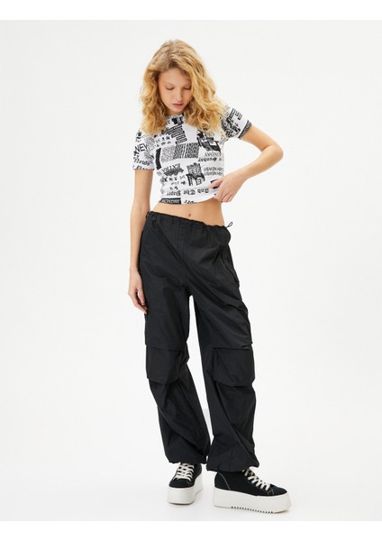 Baskılı Crop Tişört Slim Fit Kısa Kollu Pamuklu