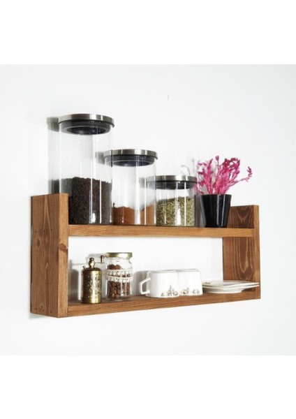 Kahverengi Ahşap Baharatlık Mutfak Rafı Banyo Rafı Duvar Rafı