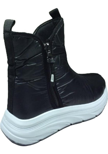 Womenly Style 2002 Kadın Siyah Kar Botu Paraşüt Kumaş Fermuarlı Su Geçirmez