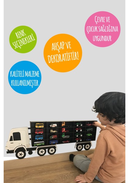 Bege Ahşap Dekoratif Çocuk-Bebek Odası Oyuncak Kamyon Araba Rafı