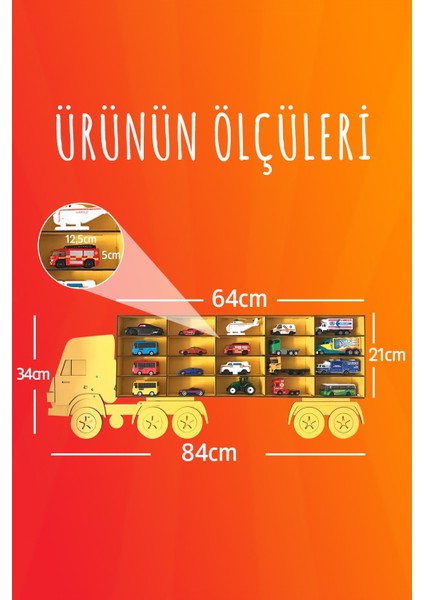 Bege Ahşap Dekoratif Çocuk-Bebek Odası Oyuncak Kamyon Araba Rafı