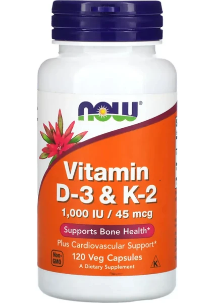 Now Foods Vitamin D3 & K2, 120 Vegan Kapsül