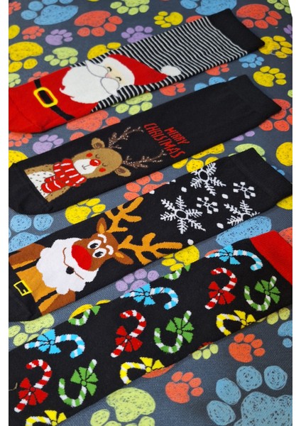 4'lü Unisex Noel Baba Geyik Kardan Adam Yılbaşı Desenli Çorap Seti fiyatları