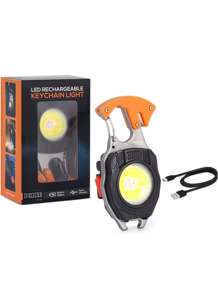 PE-327 Çok Fonksiyonlu Tornavida Düdük Şişe Açacağı Ateş Yakıcı Mıknatıslı Type-C Şarjlı Anahtarlık Fener