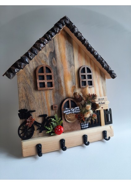 Psacraft Köy Evi Konsept Duvar Dekoru 22X23 cm Anahtarlık Askısı