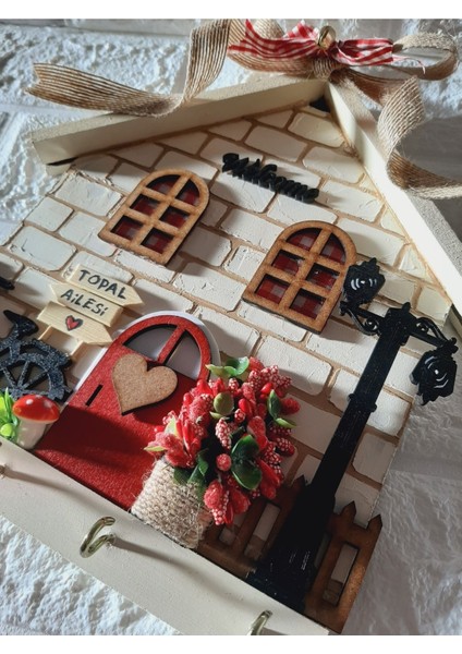 Psacraft Hediye Çeyizlik Taş Desenli Kurdeleli Ahşap 23 x 25 Mdf Anahtarlık Askısı
