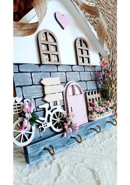 Psacraft Dekoratif Ürün Dantel Perdeli Pembe Anahtarlık Askısı Pano 23 x 25