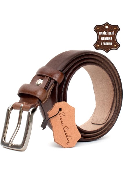 PC351 Erkek 3,5 cm Deri Kemer Kahverengi