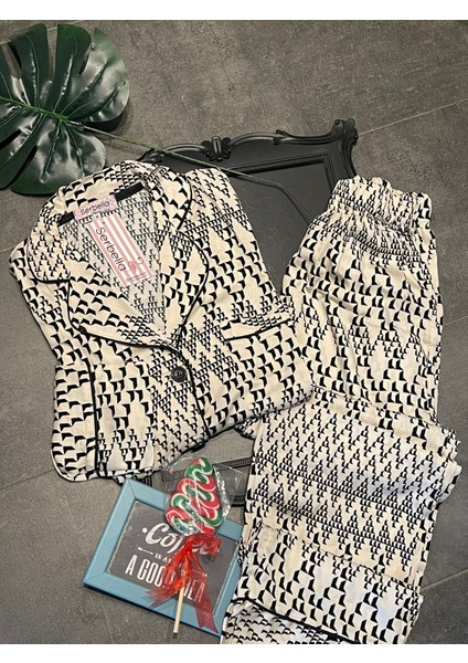 Ipeksi Saten Cubes Gömlek Pantolon Pijama Takımı