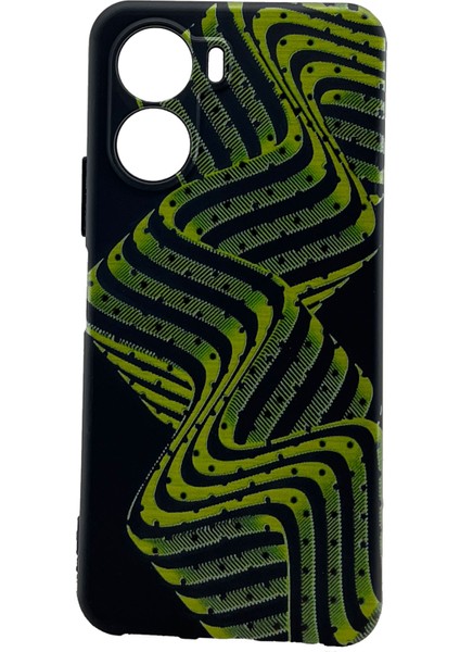 Vivo Y16 Kılıf Siyah Resimli 3D Manyetik Dalga Desenli Tam Koruma