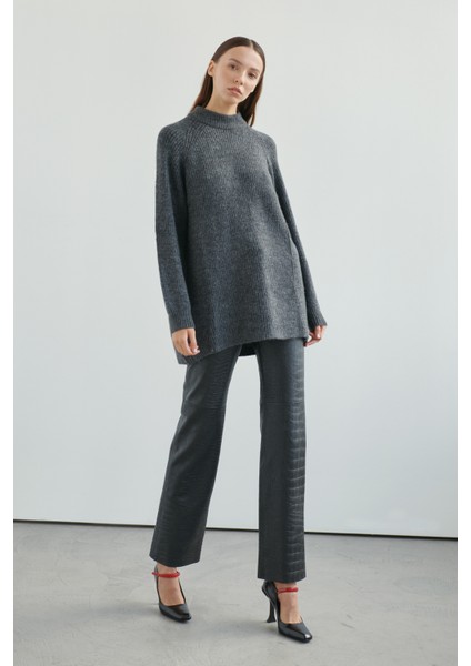 FRIDA Deri Pantolon Siyah Kroko