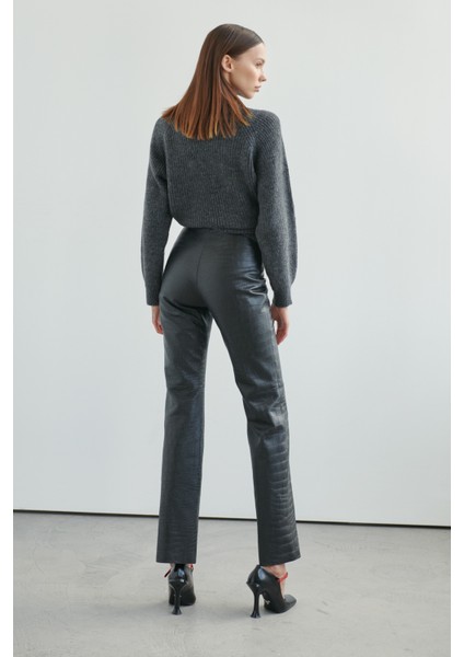 FRIDA Deri Pantolon Siyah Kroko modelleri