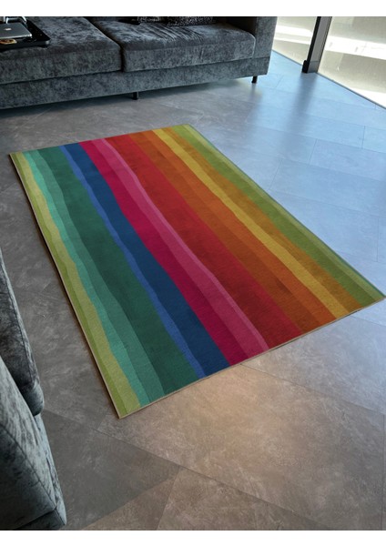 Mira Açık Ton Çok Renkli Dikey Çizgi Kesit Desenli Kreatif Modern Dekoratif Halı Mira 2178 fiyatları