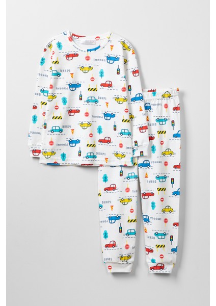Erkek Çocuk Arabalar Baskılı Pijama Takımı