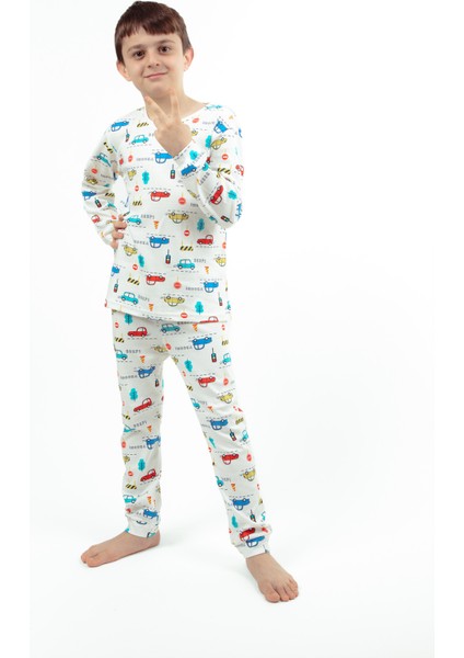 Erkek Çocuk Arabalar Baskılı Pijama Takımı
