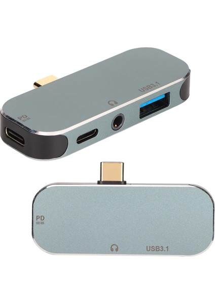 Mini Boy USB C Hub Adaptör 3.5 Kulaklık Bağlantı Noktası Type-C Tipi USB 3.0 Çevirici Hub 5'i 1 Arada 10GBPS 100W Alüminyum Alaşımlı Malzeme Android, Os X, Windows Uyumlu YX04