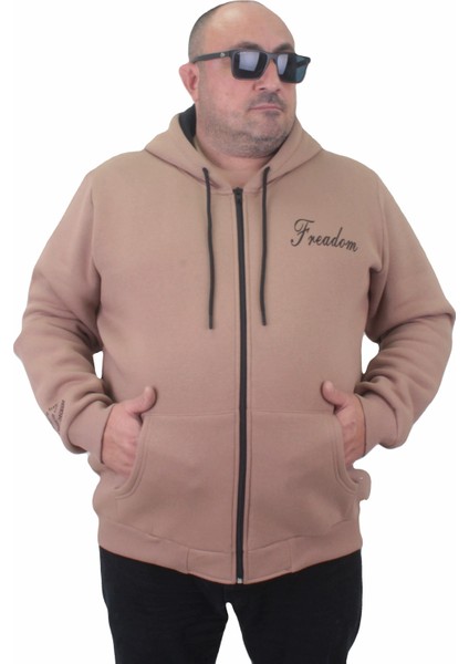 Fermuarlı Kapuşonlu Büyük Beden Sweat Freadom 23219 S.kahve