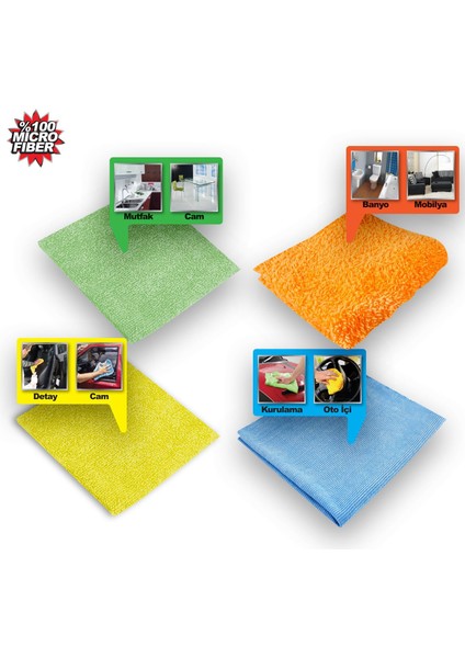 Araba Araç Otomobil Oto Ev Zemin Parke Kurulama Temizleme Mikrofiber Bez Kutulu 4'lü Set fiyatları