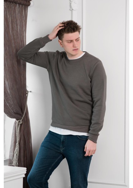 Slimfit Sıfır Yaka Basic 3 Iplik Erkek Sweatshirt indirimleri