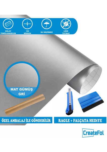 Mat gümüş gri Yapışkanlı Folyo Mutfak Dolap ve Mobilya Kaplama Folyosu Istedğiniz Ölçüde