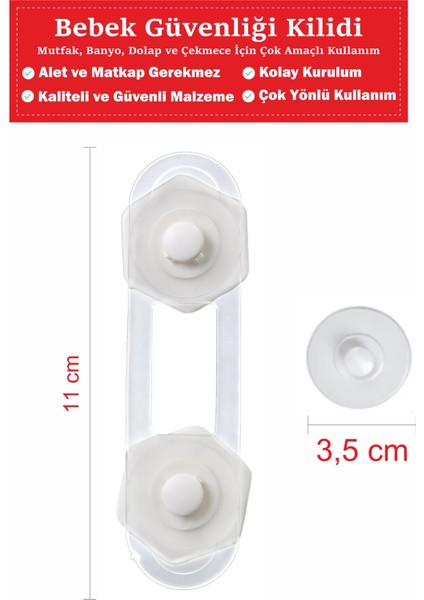 Alay Ticaret Bebek Güvenlik Dolap ve Çekmece Kilidi - 11 cm - 15 Adet