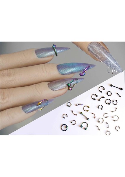 Üçgen Uçlu Yay Tırnak Piercingi Nail Art Süsleme Piercing 5 Adet Karışık Renk