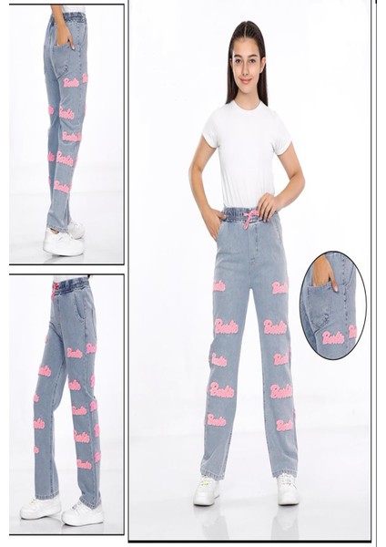 Kız Çocuk Bel Lastikli Bol Kesim Kot Jean PANTOLON-PNT-0037 indirimleri