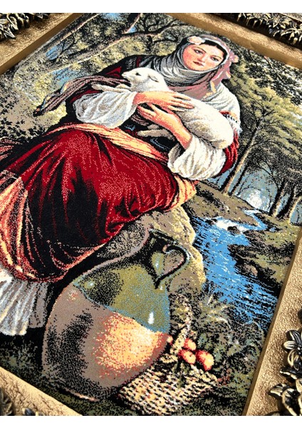 Anasının Kuzusu Adlı Iran Tebriz Halı Tablo 94X76CM Mavi - Duvar Halı Kilim Tablo fırsatları