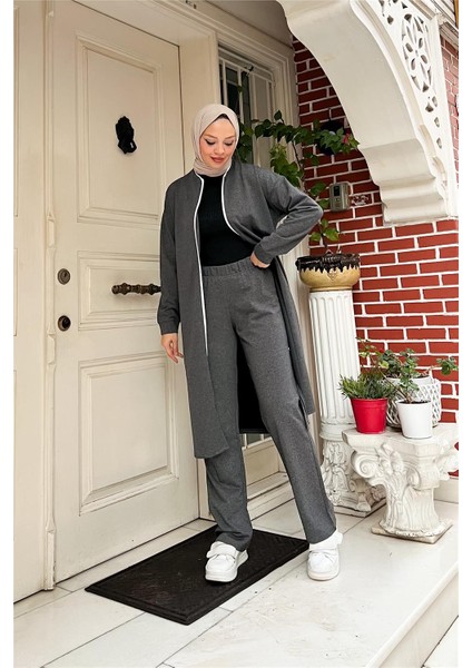 Fermuarlı Uzun Sade Basic Kap Eşofman Spor Takımı - 3044 - Antrasit