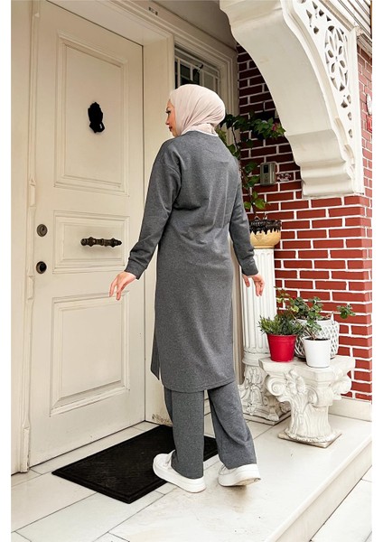 Fermuarlı Uzun Sade Basic Kap Eşofman Spor Takımı - 3044 - Antrasit