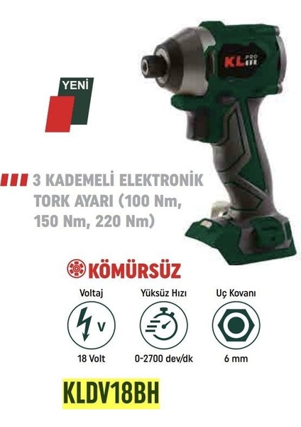 Kale Pro Klpro 18V 5.0 Ah Şarjlı Darbeli Vidalama Kömürsüz (KLDV18BH-50)