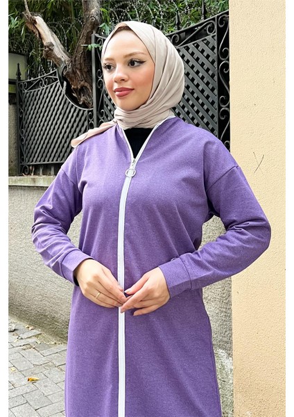 Fermuarlı Uzun Sade Basic Kap Eşofman Spor Takımı - 3044 - Koyu Lila