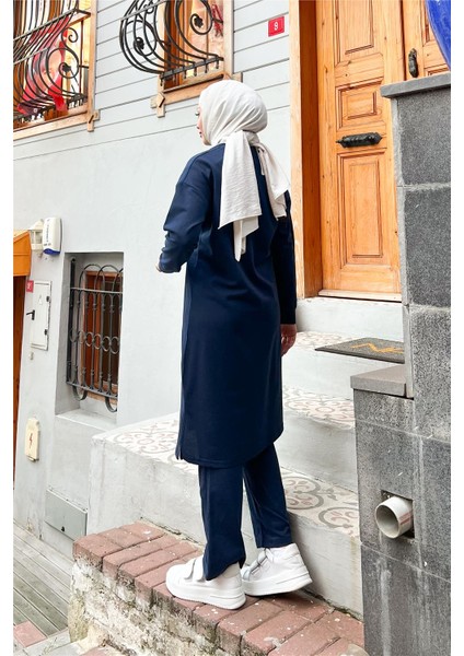 Fermuarlı Uzun Sade Basic Kap Eşofman Spor Takımı - 3044 - Lacivert