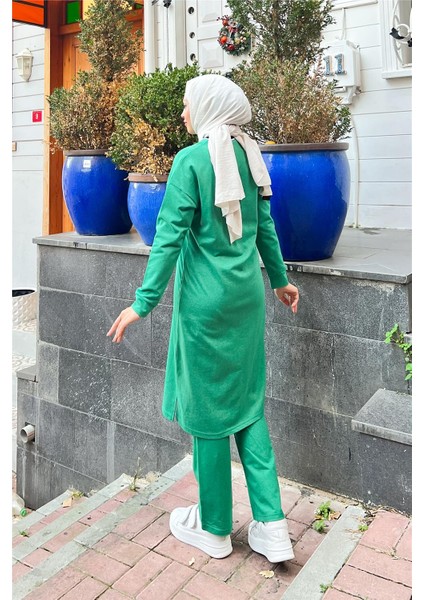 Fermuarlı Uzun Sade Basic Kap Eşofman Spor Takımı - 3044 - Benetton Yeşil