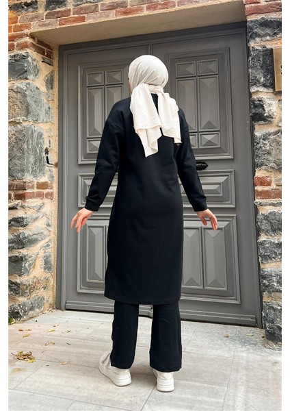 Fermuarlı Uzun Sade Basic Kap Eşofman Spor Takımı - 3044 - Siyah