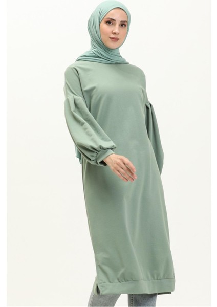 Hira Balon Kol Midi Boy Sade Basic Sweatshirt - 3031 - Çağla Yeşili fiyatları