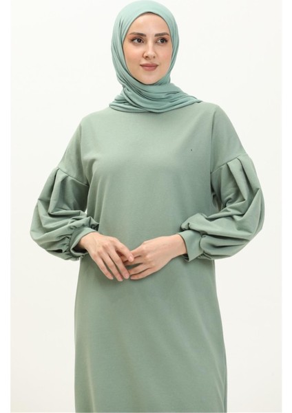 Hira Balon Kol Midi Boy Sade Basic Sweatshirt - 3031 - Çağla Yeşili modelleri