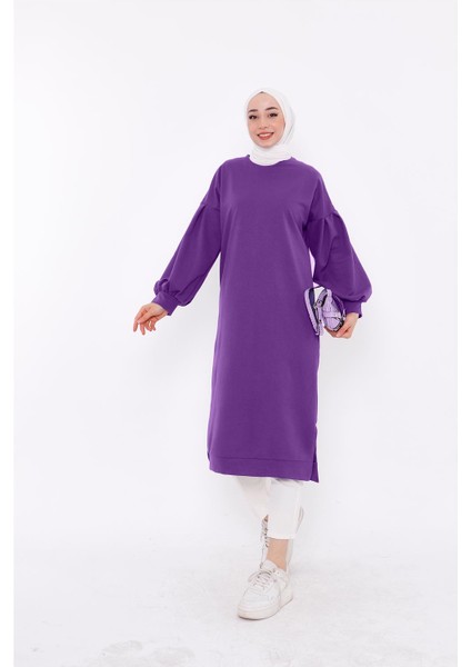 Hira Balon Kol Midi Boy Sade Basic Sweatshirt - 3031 - Leylak