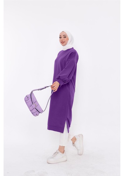 Hira Balon Kol Midi Boy Sade Basic Sweatshirt - 3031 - Leylak fiyatları