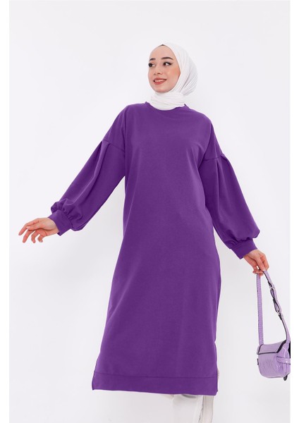 Hira Balon Kol Midi Boy Sade Basic Sweatshirt - 3031 - Leylak indirimleri