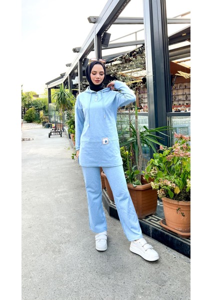 Kapşonlu Çıtçıtlı Sade Basic İkili Eşofman Spor Takımı - 03036.008 - Gri