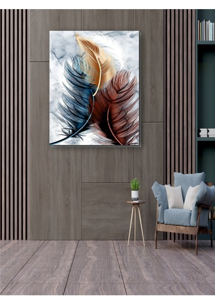 Renkli Kuş Tüyleri Kanvas Tablo Dekoratif Modern Soyut Minimalist Illüstrasyon