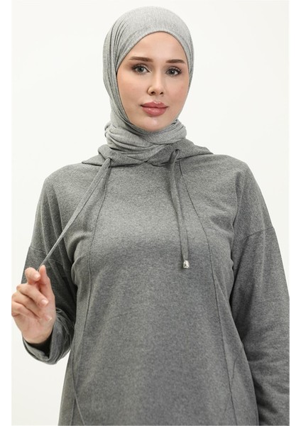 Kapşonlu O Yaka Sade Basic Ikili Eşofman Spor Takımı - 3039 - Antrasit