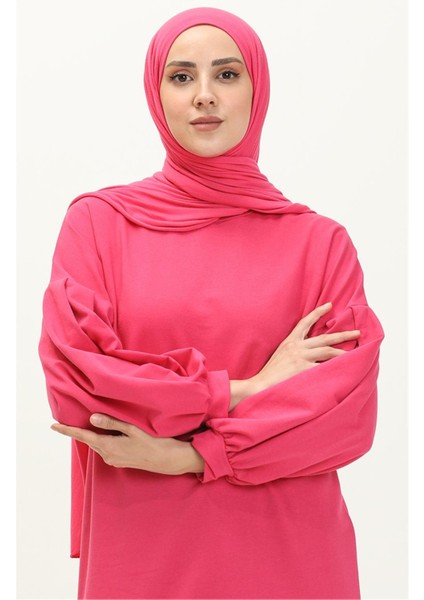 Hira Balon Kol Midi Boy Sade Basic Sweatshirt - 3031 - Fuşya