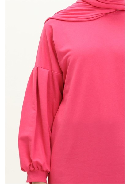 Hira Balon Kol Midi Boy Sade Basic Sweatshirt - 3031 - Fuşya