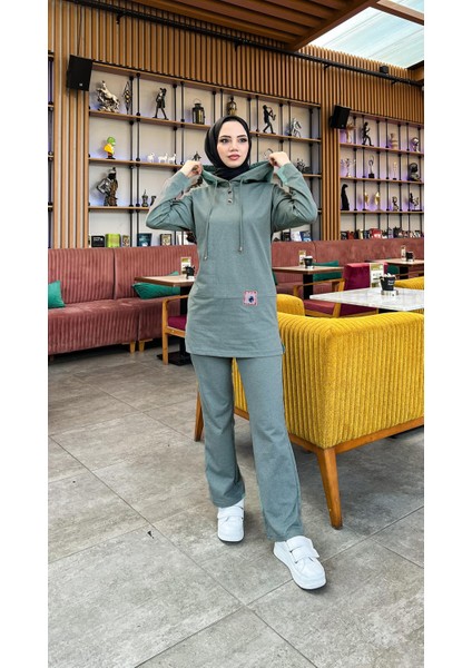 Kapşonlu Çıtçıtlı Sade Basic Ikili Eşofman Spor Takımı - 3036 - Antrasit
