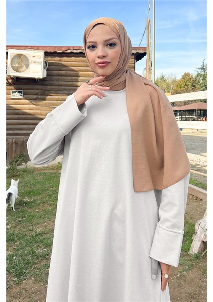 O Yaka Yırtmançlı Uzun Geniş Rahat Tunik Pantolon Sade Basic Spor Takımı - 3040 - Gri