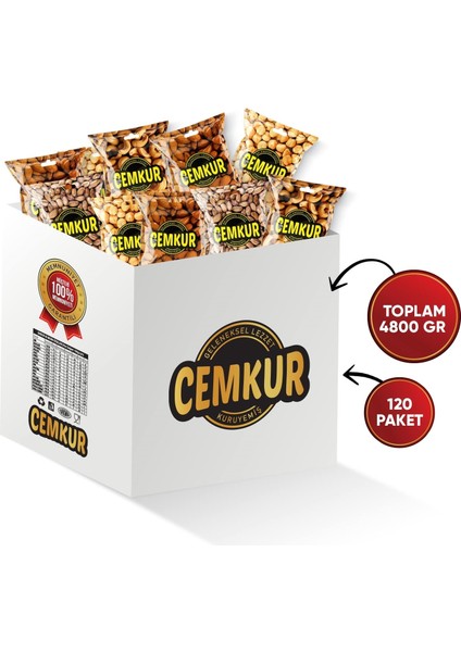 Cemkur Kuruyemiş Toptan Karışık Kuruyemiş Paketi - 120 Paket 4800GR